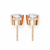 14K White Gold IGI Certified Round Solitaire Stud Earrings, Half Bezel, D-E Color, VVS/VS Clarity