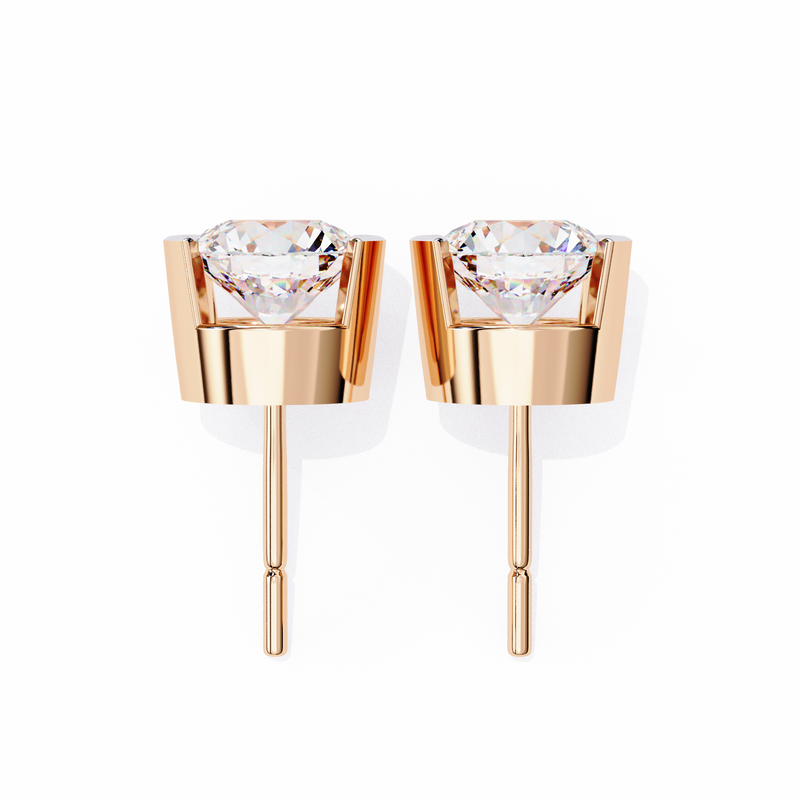 14K White Gold IGI Certified Round Solitaire Stud Earrings, Half Bezel, D-E Color, VVS/VS Clarity