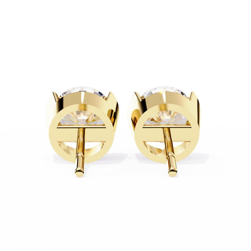 14K White Gold IGI Certified Round Solitaire Stud Earrings, Half Bezel, D-E Color, VVS/VS Clarity