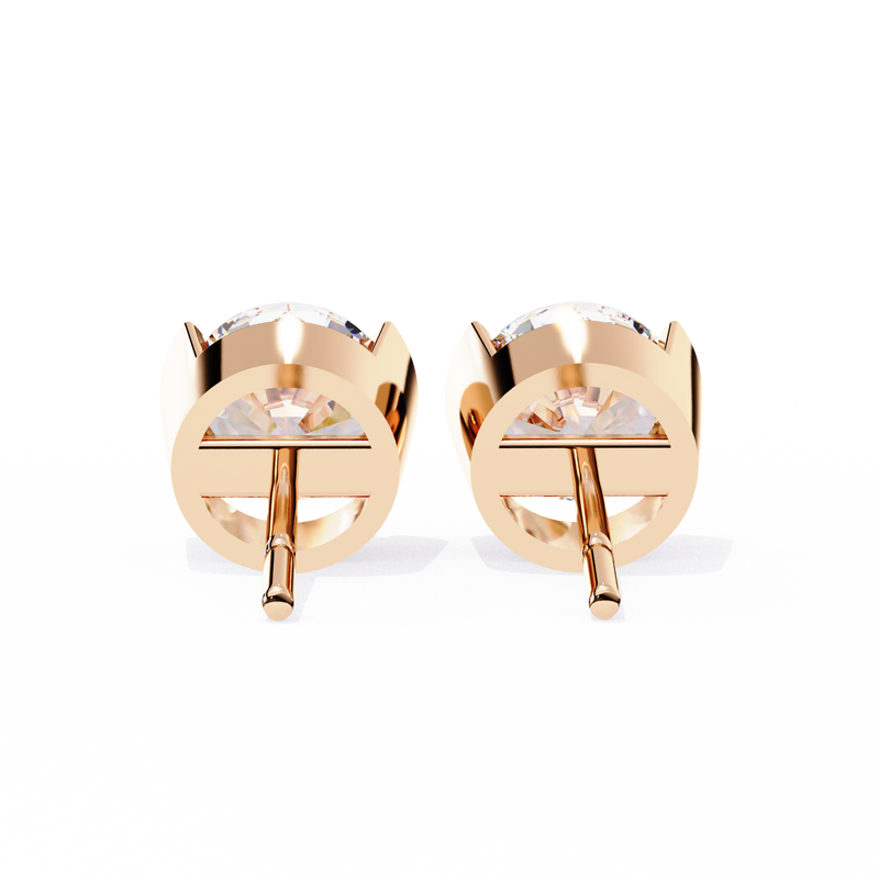 14K White Gold IGI Certified Round Solitaire Stud Earrings, Half Bezel, D-E Color, VVS/VS Clarity