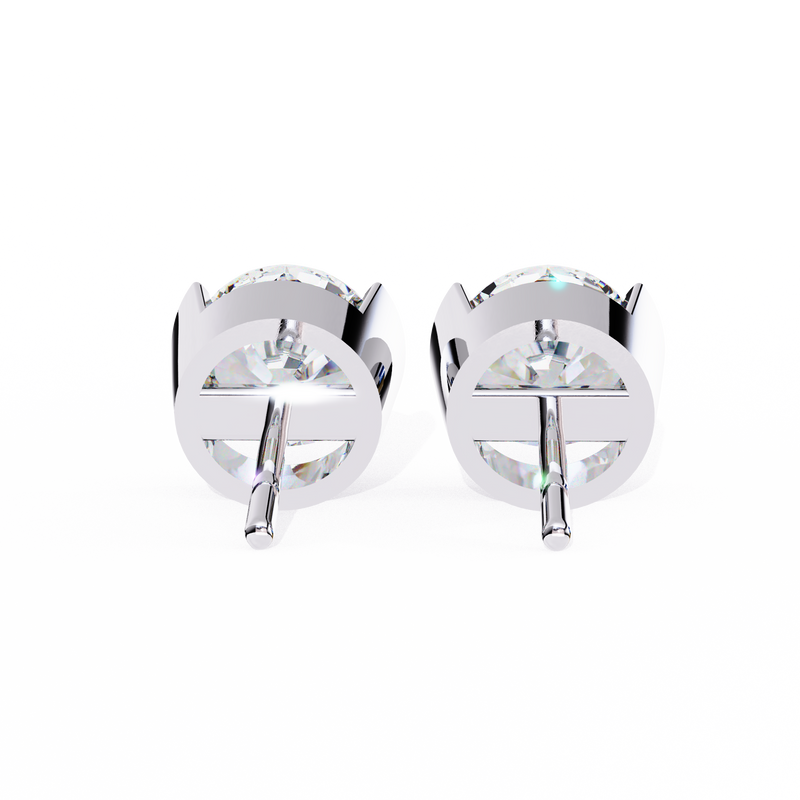 14K White Gold IGI Certified Round Solitaire Stud Earrings, Half Bezel, D-E Color, VVS/VS Clarity