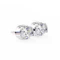 14K White Gold IGI Certified Round Solitaire Stud Earrings, Half Bezel, D-E Color, VVS/VS Clarity