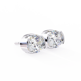 14K White Gold IGI Certified Round Solitaire Stud Earrings, Half Bezel, D-E Color, VVS/VS Clarity