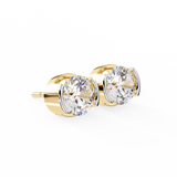 14K White Gold IGI Certified Round Solitaire Stud Earrings, Half Bezel, D-E Color, VVS/VS Clarity