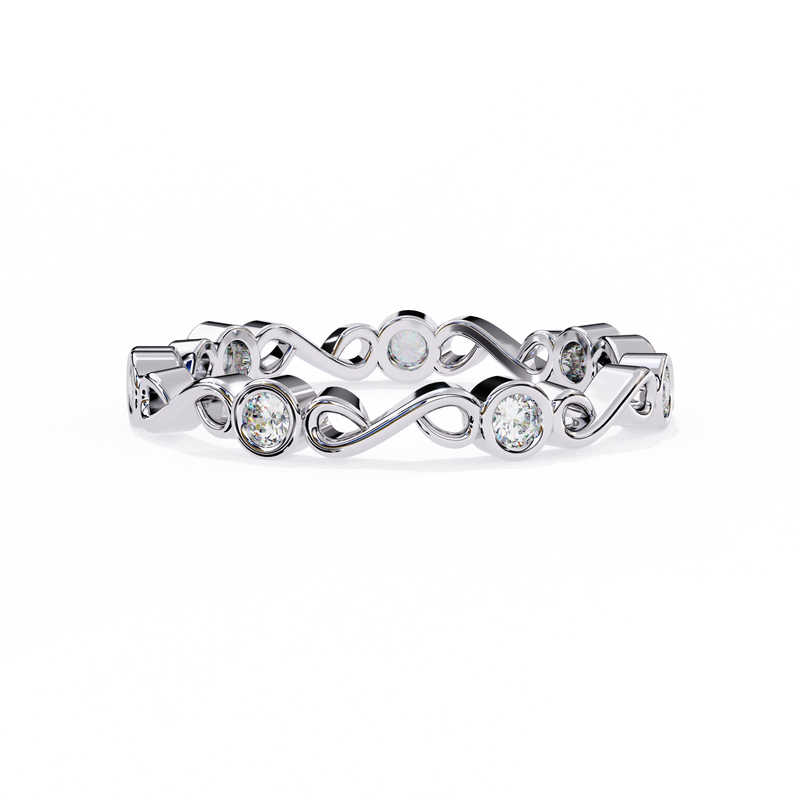 14k IGI certified round wedding band with E-F color VVS-VS clarity diamonds 180