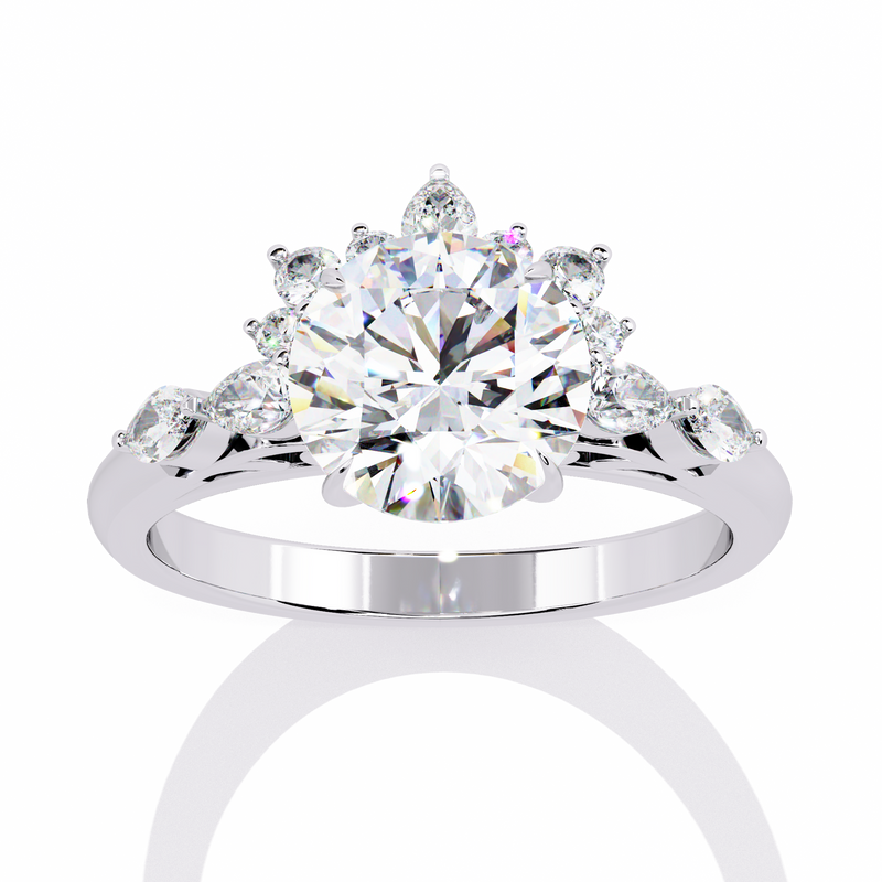 14K Gold Lab Grown Round Diamond Floral Halo Engagement Ring, E-F Color, VVS-VS Clarity