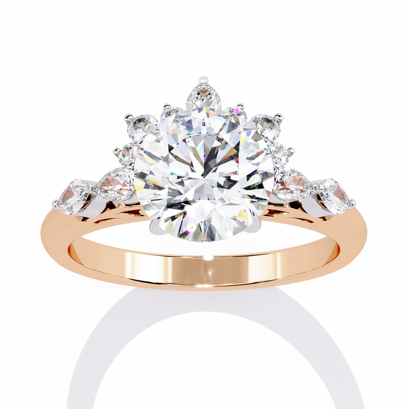 14K Gold Lab Grown Round Diamond Floral Halo Engagement Ring, E-F Color, VVS-VS Clarity