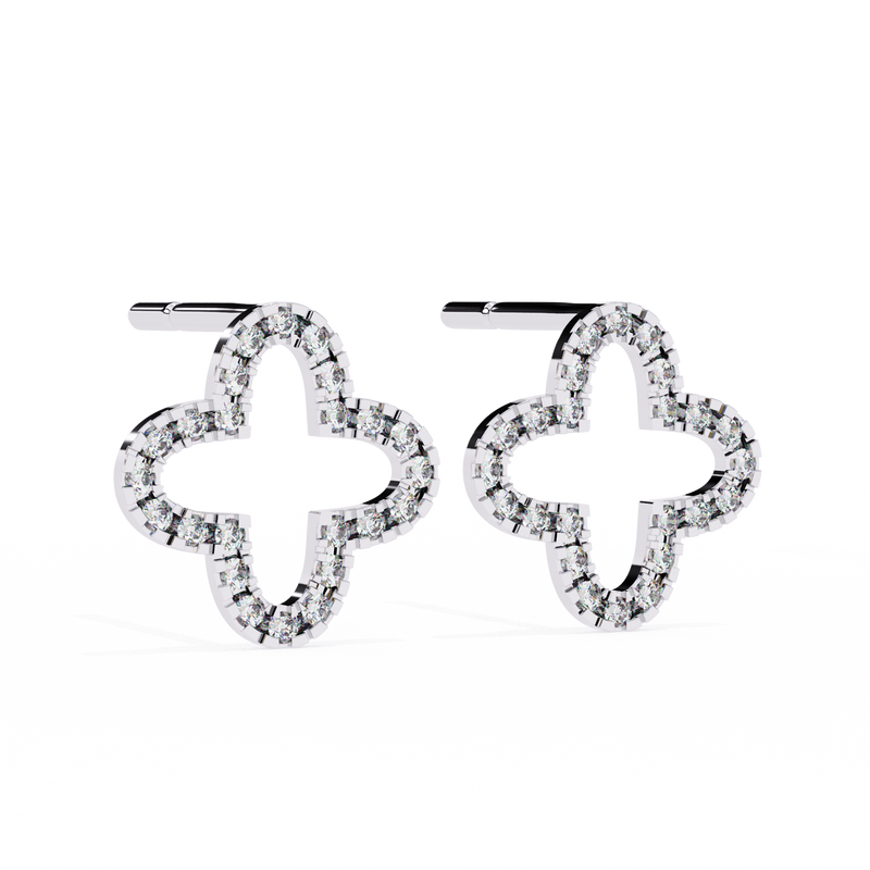 14K White Gold IGI Certified Round Diamond Flower Earrings, D-E Color, VVS/VS Clarity