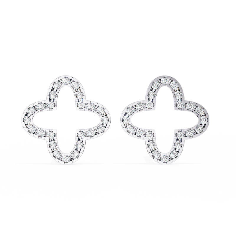 14K White Gold IGI Certified Round Diamond Flower Earrings, D-E Color, VVS/VS Clarity