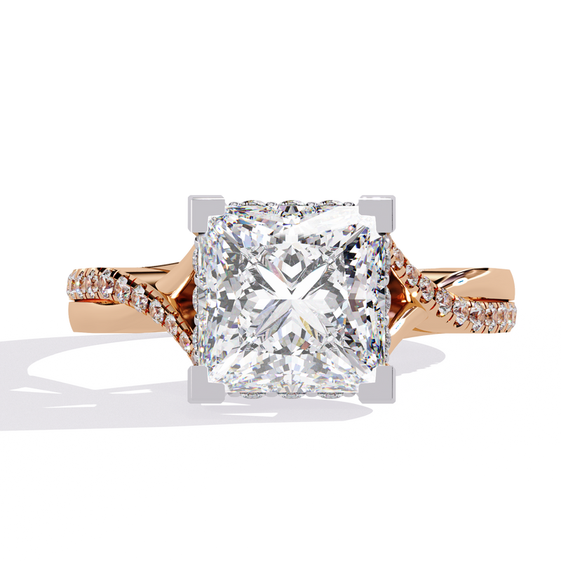 14k IGI certified princess ring with E-F color VVS-VS clarity diamonds 190