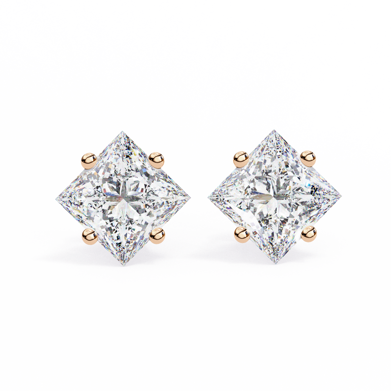 14K White Gold IGI Certified Princess Solitaire Stud Earrings, 4 Prong, D-E Color, VVS/VS Clarity