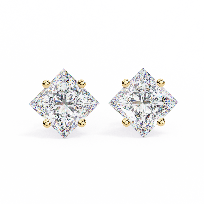 14K White Gold IGI Certified Princess Solitaire Stud Earrings, 4 Prong, D-E Color, VVS/VS Clarity