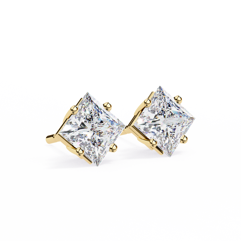 14K White Gold IGI Certified Princess Solitaire Stud Earrings, 4 Prong, D-E Color, VVS/VS Clarity