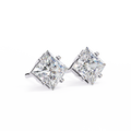 14K White Gold IGI Certified Princess Solitaire Stud Earrings, 4 Prong, D-E Color, VVS/VS Clarity