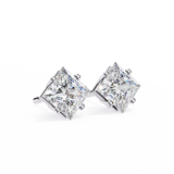 14K White Gold IGI Certified Princess Solitaire Stud Earrings, 4 Prong, D-E Color, VVS/VS Clarity