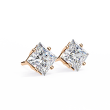 14K White Gold IGI Certified Princess Solitaire Stud Earrings, 4 Prong, D-E Color, VVS/VS Clarity