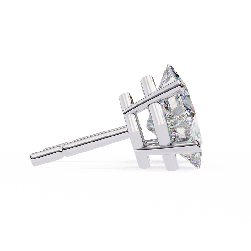 14K White Gold IGI Certified Princess Solitaire Stud Earrings, 4 Prong, D-E Color, VVS/VS Clarity