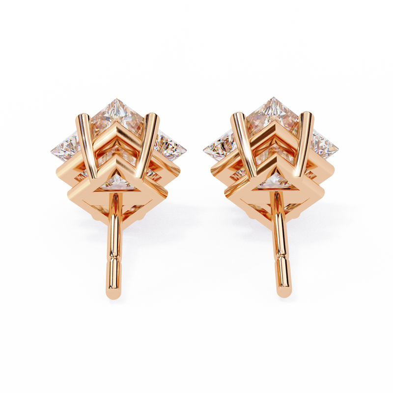 14K White Gold IGI Certified Princess Solitaire Stud Earrings, 4 Prong, D-E Color, VVS/VS Clarity