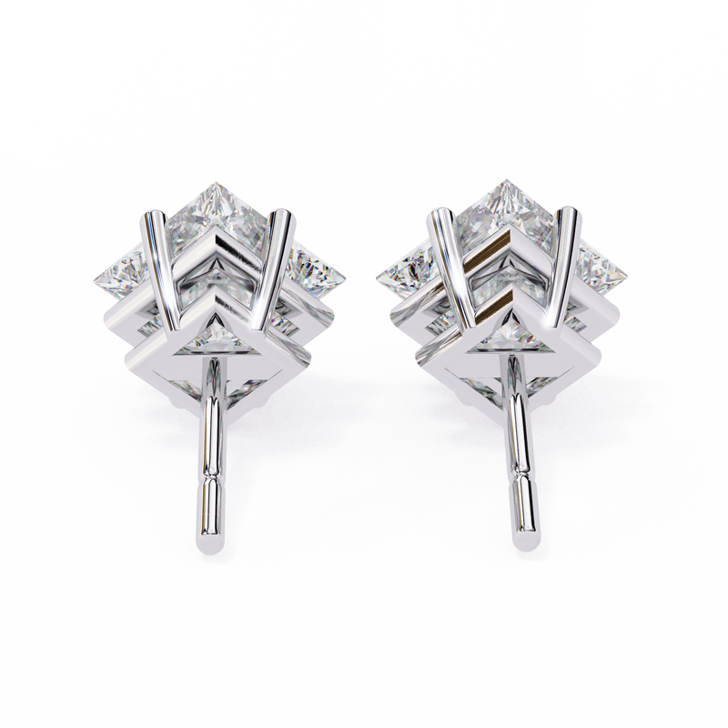 14K White Gold IGI Certified Princess Solitaire Stud Earrings, 4 Prong, D-E Color, VVS/VS Clarity