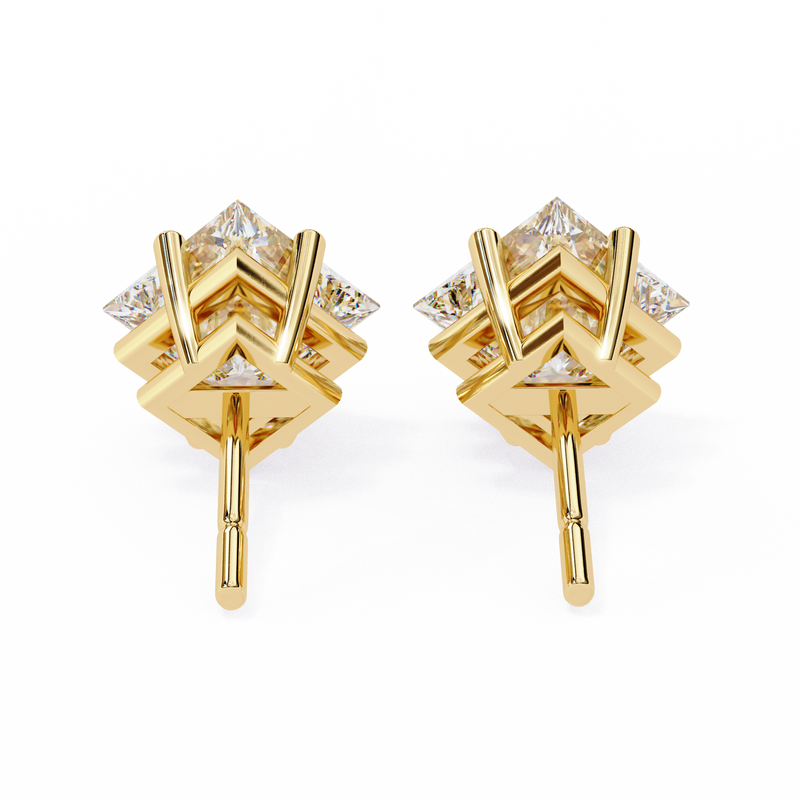 14K White Gold IGI Certified Princess Solitaire Stud Earrings, 4 Prong, D-E Color, VVS/VS Clarity