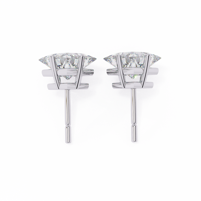 14K White Gold IGI Certified Princess Solitaire Stud Earrings, 4 Prong, D-E Color, VVS/VS Clarity