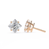 14K White Gold IGI Certified Princess Solitaire Stud Earrings, 4 Prong, D-E Color, VVS/VS Clarity