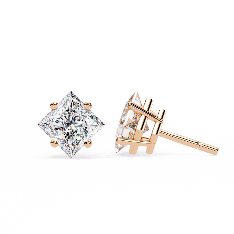 14K White Gold IGI Certified Princess Solitaire Stud Earrings, 4 Prong, D-E Color, VVS/VS Clarity