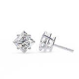 14K White Gold IGI Certified Princess Solitaire Stud Earrings, 4 Prong, D-E Color, VVS/VS Clarity
