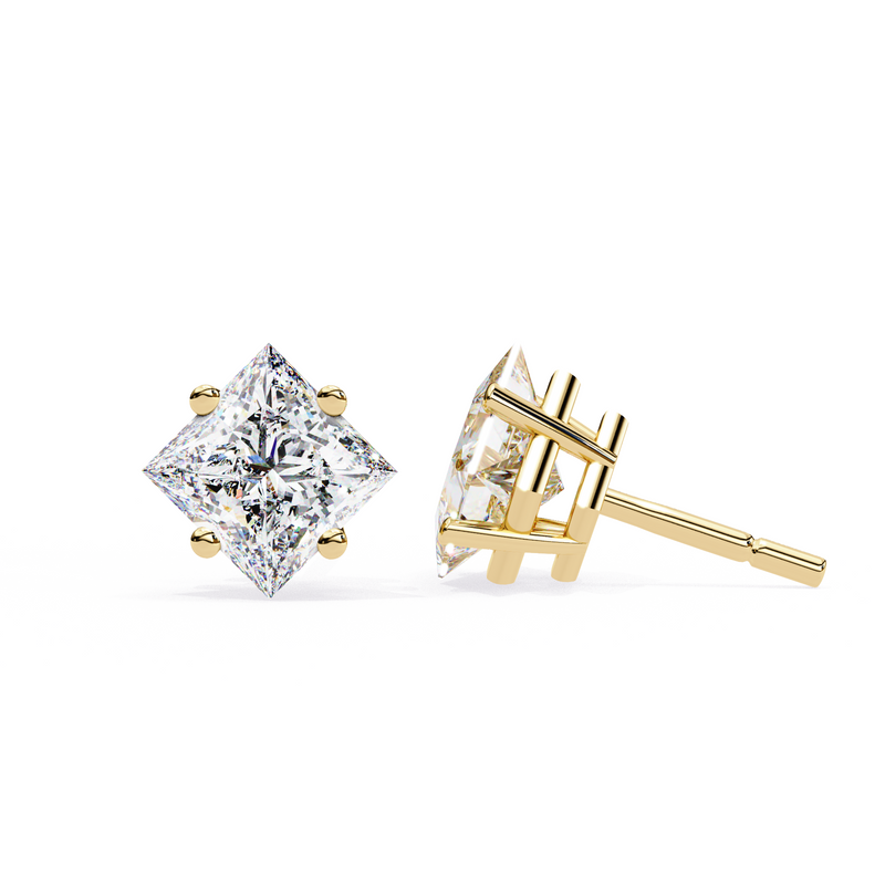 14K White Gold IGI Certified Princess Solitaire Stud Earrings, 4 Prong, D-E Color, VVS/VS Clarity