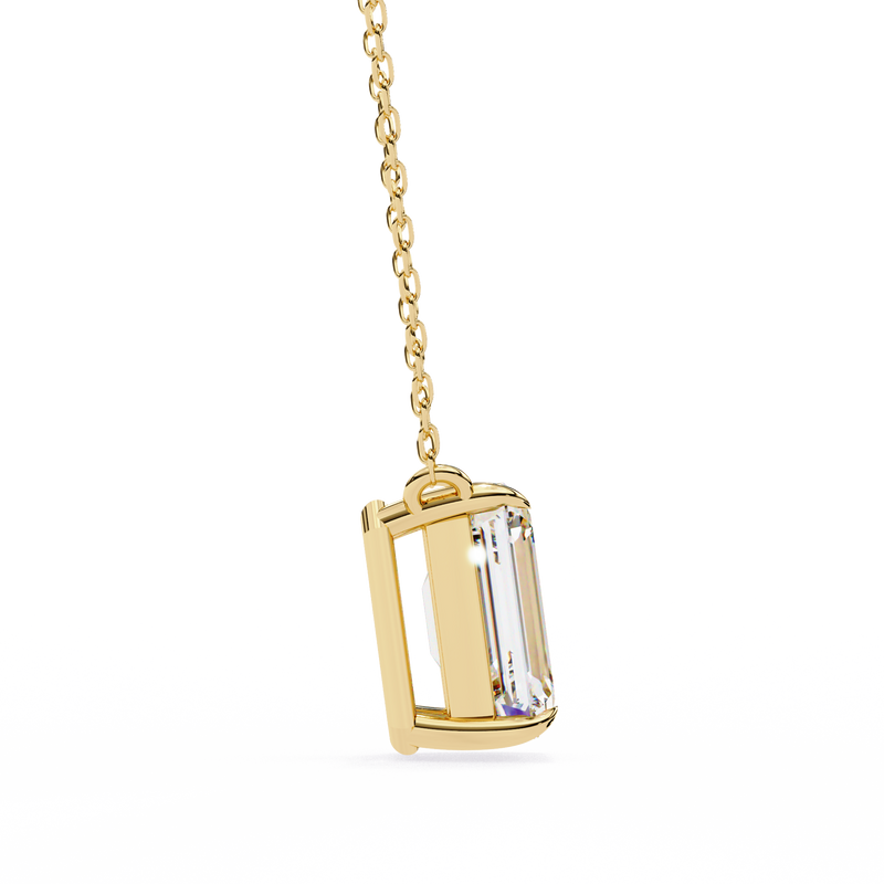 14K White Gold IGI Certified Emerald Cut Diamond Solitaire Pendant – D-E Color, VVS–VS Clarity, Rabbit Ear Bail