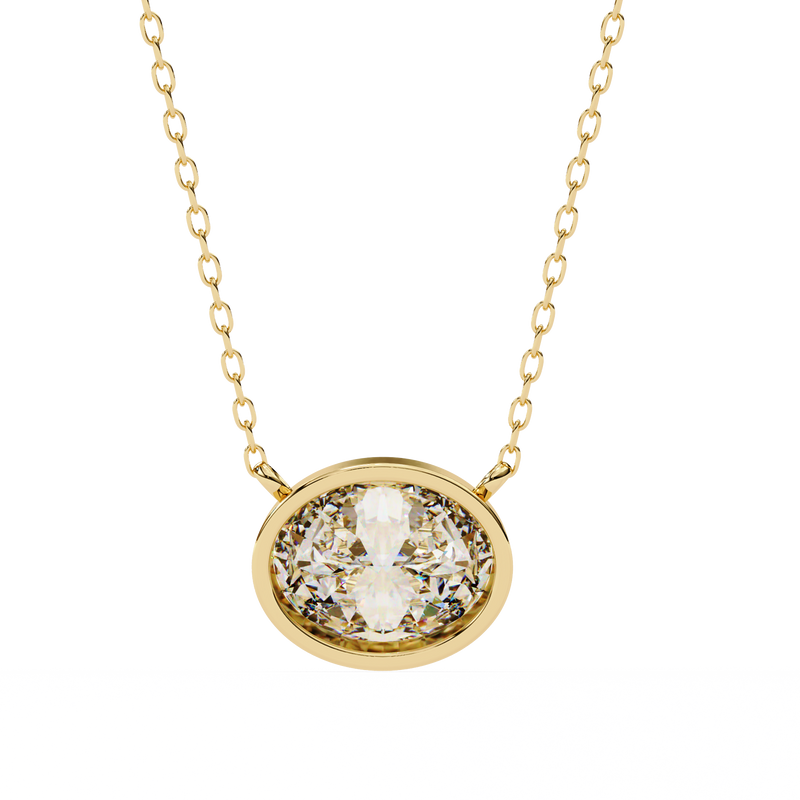 14K White Gold IGI Certified Oval Diamond Solitaire Pendant – D-E Color, VVS–VS Clarity, Rabbit Ear Bail