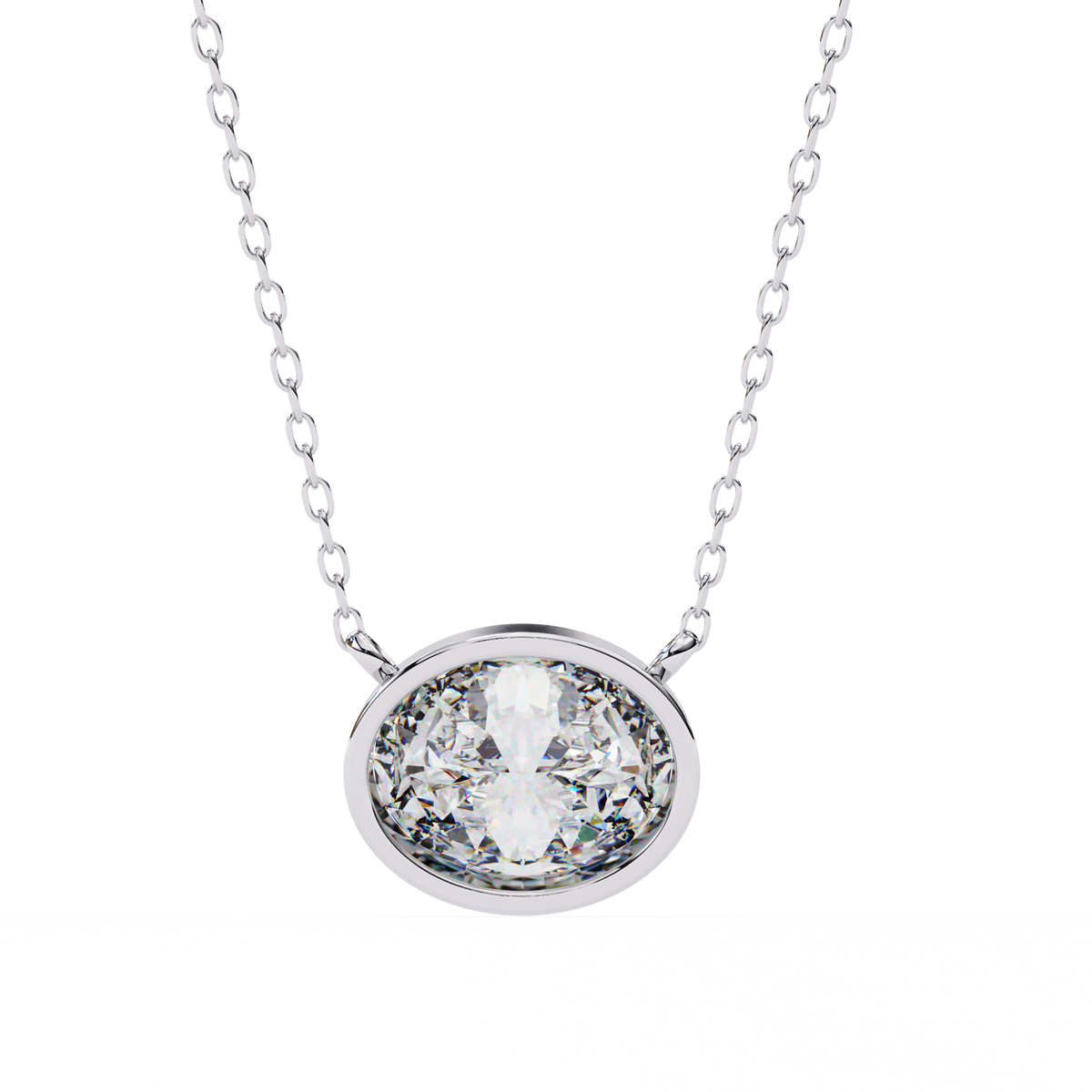 14K White Gold IGI Certified Oval Diamond Solitaire Pendant – D-E Color, VVS–VS Clarity, Rabbit Ear Bail