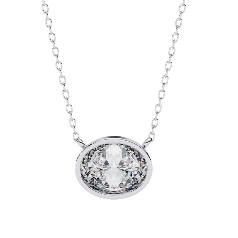 14K White Gold IGI Certified Oval Diamond Solitaire Pendant – D-E Color, VVS–VS Clarity, Rabbit Ear Bail