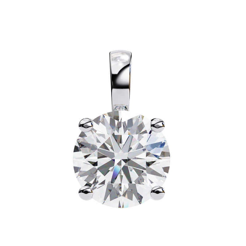 Classic 14K white gold pendant featuring a cushion-cut diamond solitaire, IGI certified with D–E color and VVS–VS clarity, finished with an elegant bail.