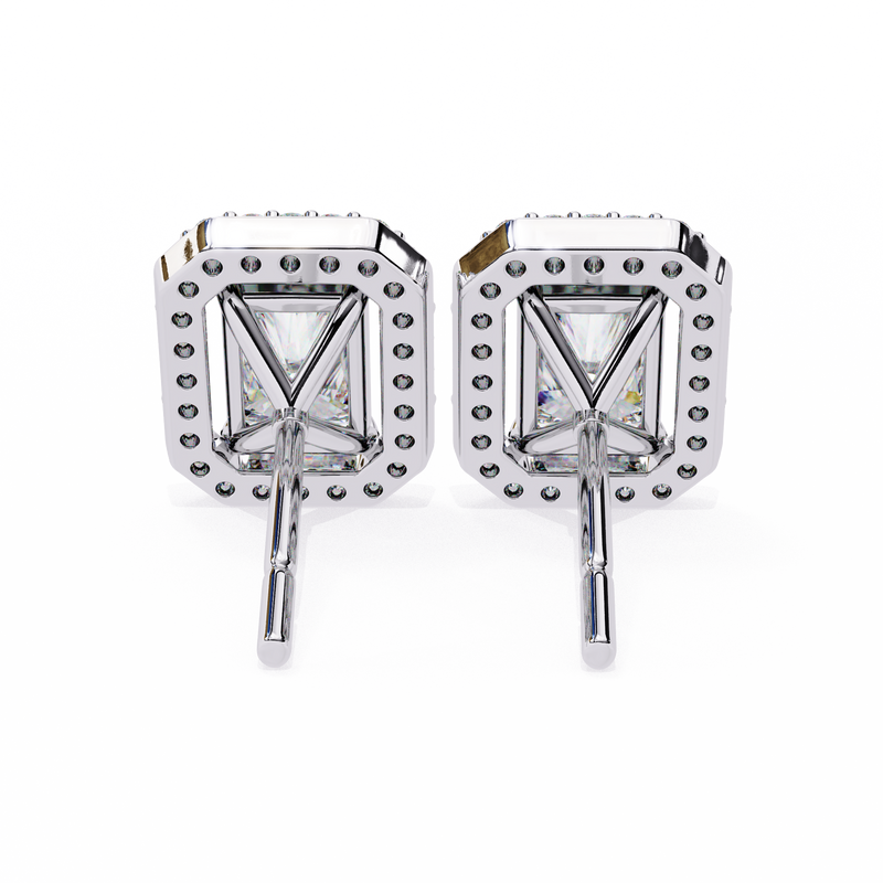 14K White Gold IGI Certified Radiant Diamond Halo Earrings, D-E Color, VVS/VS Clarity