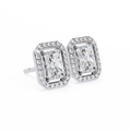 14K White Gold IGI Certified Radiant Diamond Halo Earrings, D-E Color, VVS/VS Clarity