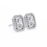 14K White Gold IGI Certified Radiant Diamond Halo Earrings, D-E Color, VVS/VS Clarity