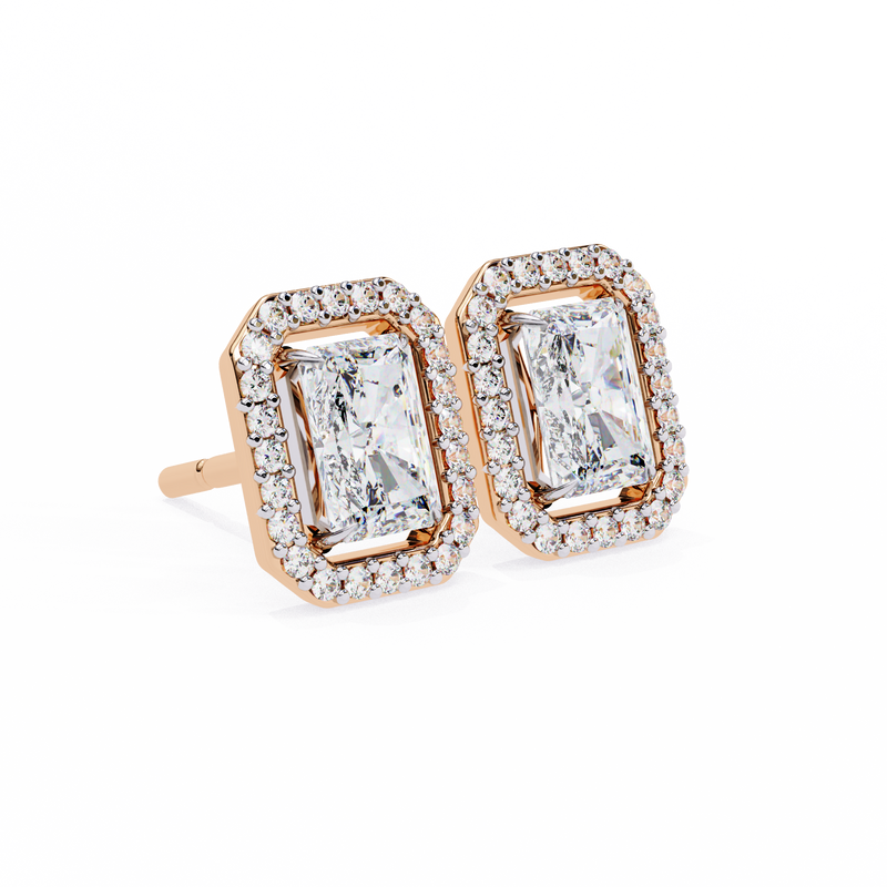14K White Gold IGI Certified Radiant Diamond Halo Earrings, D-E Color, VVS/VS Clarity