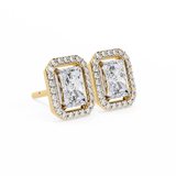 14K White Gold IGI Certified Radiant Diamond Halo Earrings, D-E Color, VVS/VS Clarity