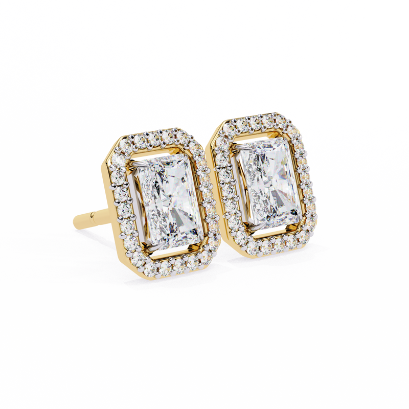 14K White Gold IGI Certified Radiant Diamond Halo Earrings, D-E Color, VVS/VS Clarity