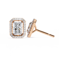 14K White Gold IGI Certified Radiant Diamond Halo Earrings, D-E Color, VVS/VS Clarity