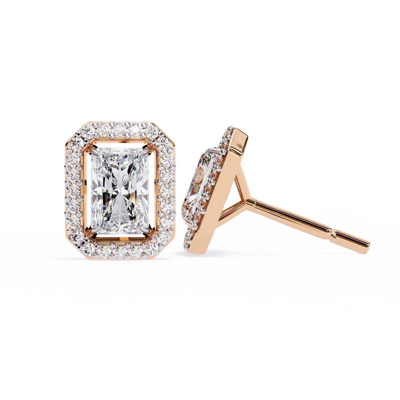 14K White Gold IGI Certified Radiant Diamond Halo Earrings, D-E Color, VVS/VS Clarity