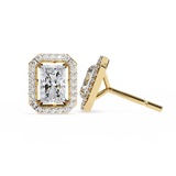 14K White Gold IGI Certified Radiant Diamond Halo Earrings, D-E Color, VVS/VS Clarity