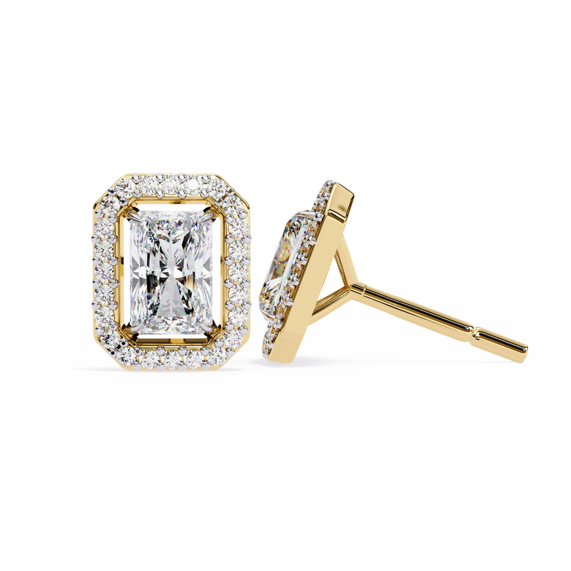 14K White Gold IGI Certified Radiant Diamond Halo Earrings, D-E Color, VVS/VS Clarity