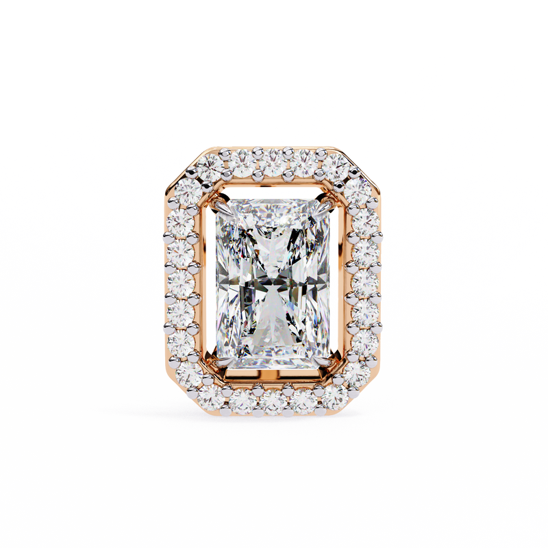 14K White Gold IGI Certified Radiant Diamond Halo Earrings, D-E Color, VVS/VS Clarity