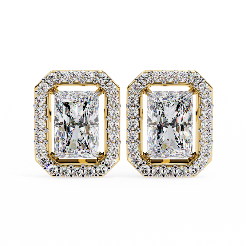 14K White Gold IGI Certified Radiant Diamond Halo Earrings, D-E Color, VVS/VS Clarity