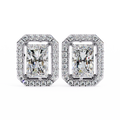 14K White Gold IGI Certified Radiant Diamond Halo Earrings, D-E Color, VVS/VS Clarity