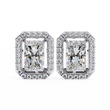 14K White Gold IGI Certified Radiant Diamond Halo Earrings, D-E Color, VVS/VS Clarity