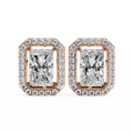 14K White Gold IGI Certified Radiant Diamond Halo Earrings, D-E Color, VVS/VS Clarity