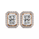 14K White Gold IGI Certified Radiant Diamond Halo Earrings, D-E Color, VVS/VS Clarity